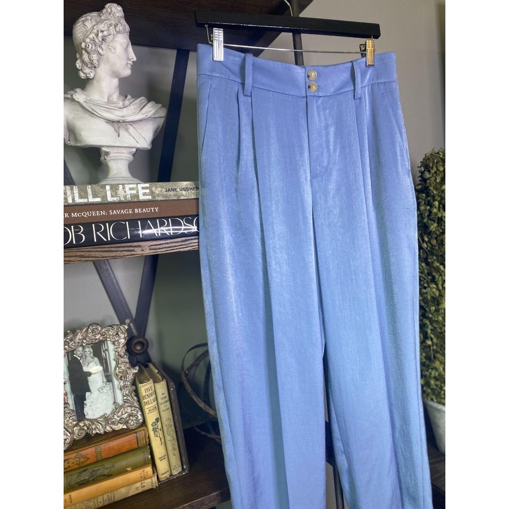 Vince Blue Satin Tailored High-Waisted Trousers 6 - Picture 6 of 9